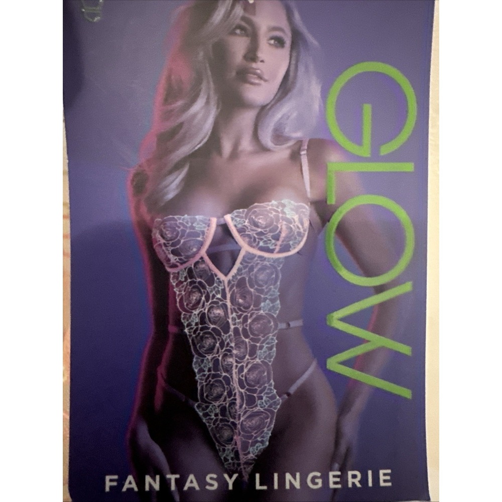 Fantasy Lingerie NWT GLOW CUTOUT TEDDY W/ROSE EMBROIDERY‎ PEACH L/XL